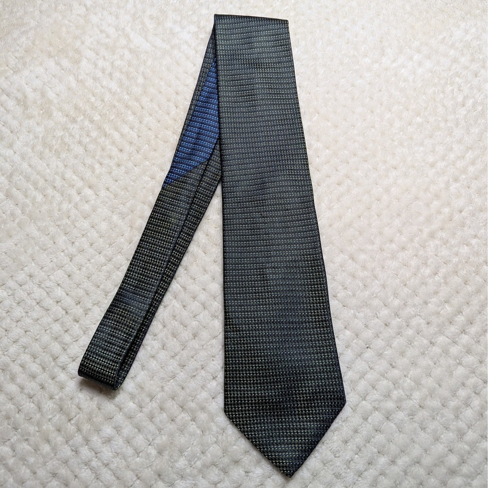 Vintage Tommy Hilfiger Textured Silk Tie | Green Blue Micro‎ Weave